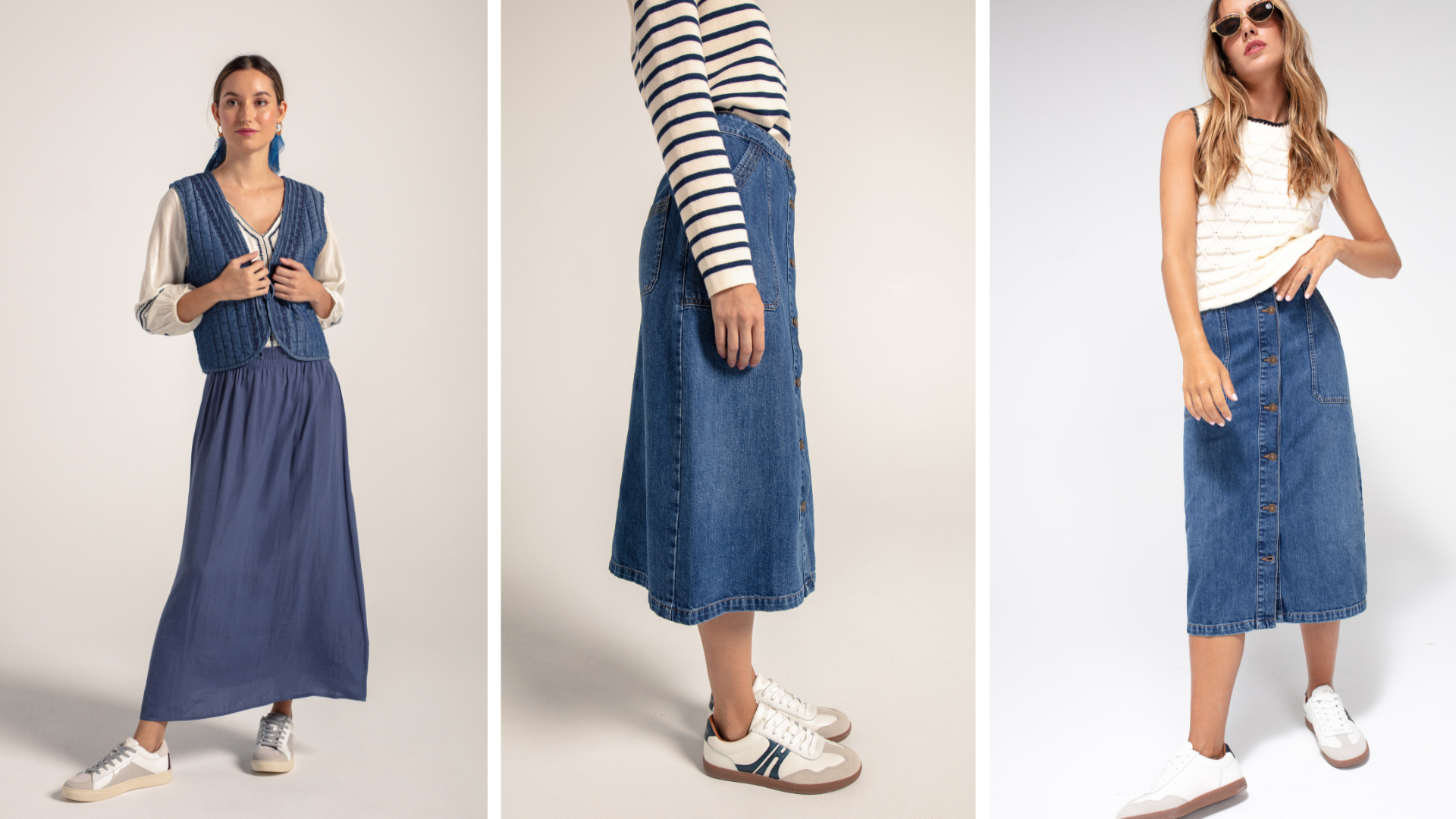 falda denim con zapatillas